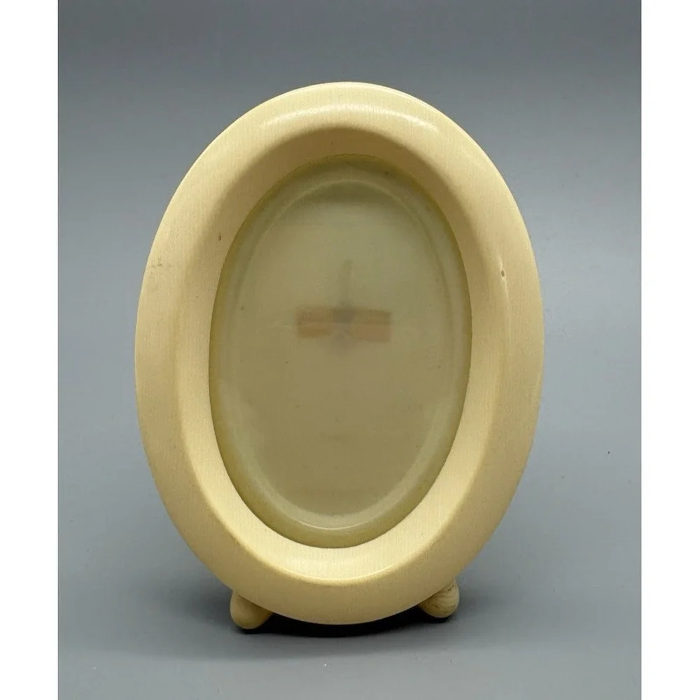 Vintage small oval french ivory celluloid picture frame easel back  with glass